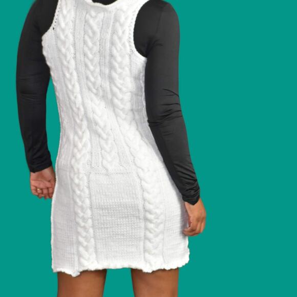Sweater Knit Dress White Handmade Chunky Cable Sleeveless Mini Pencil Size Small - Picture 9 of 12